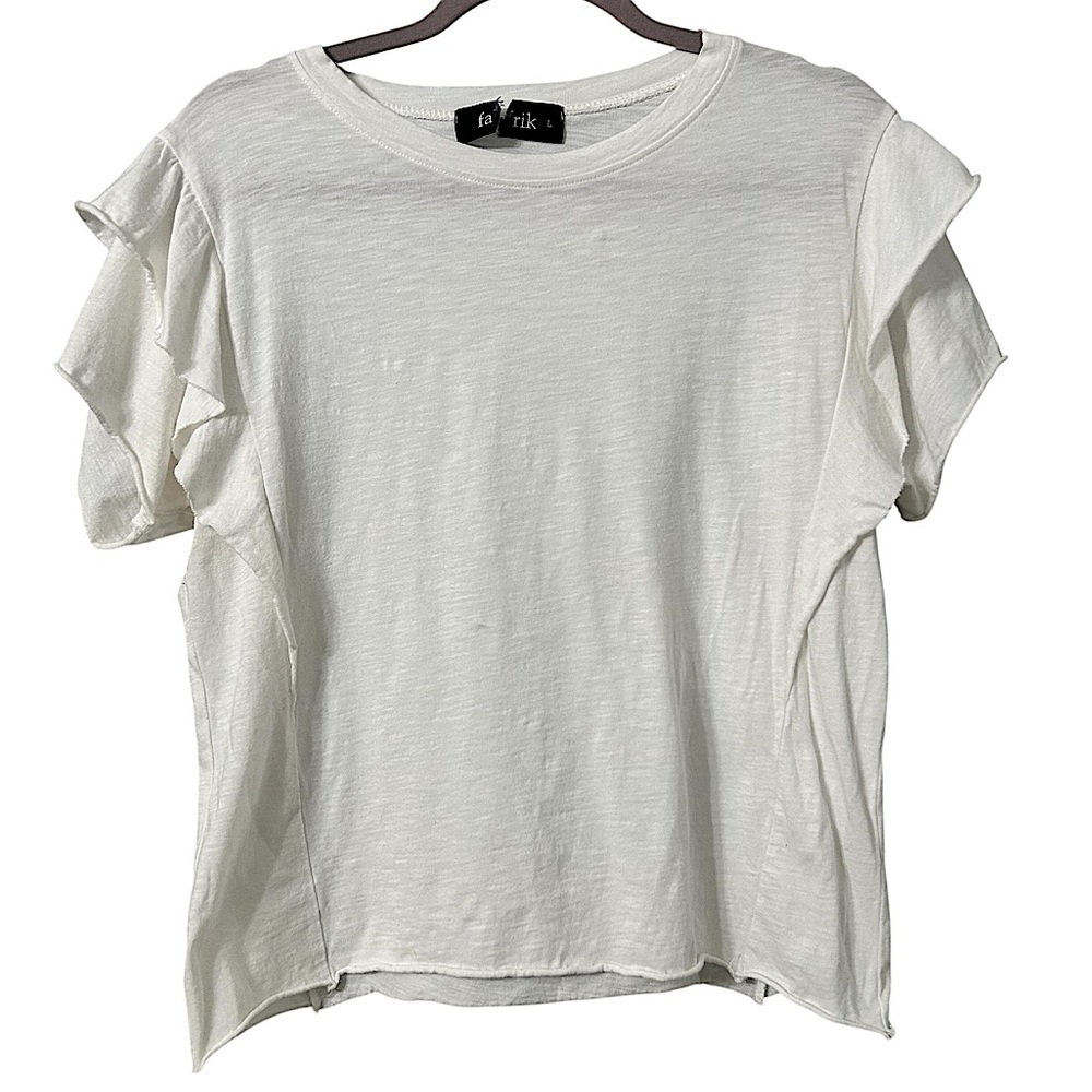 fab’rik white short-sleeved top with ruffled sleeves Women’s Size Large